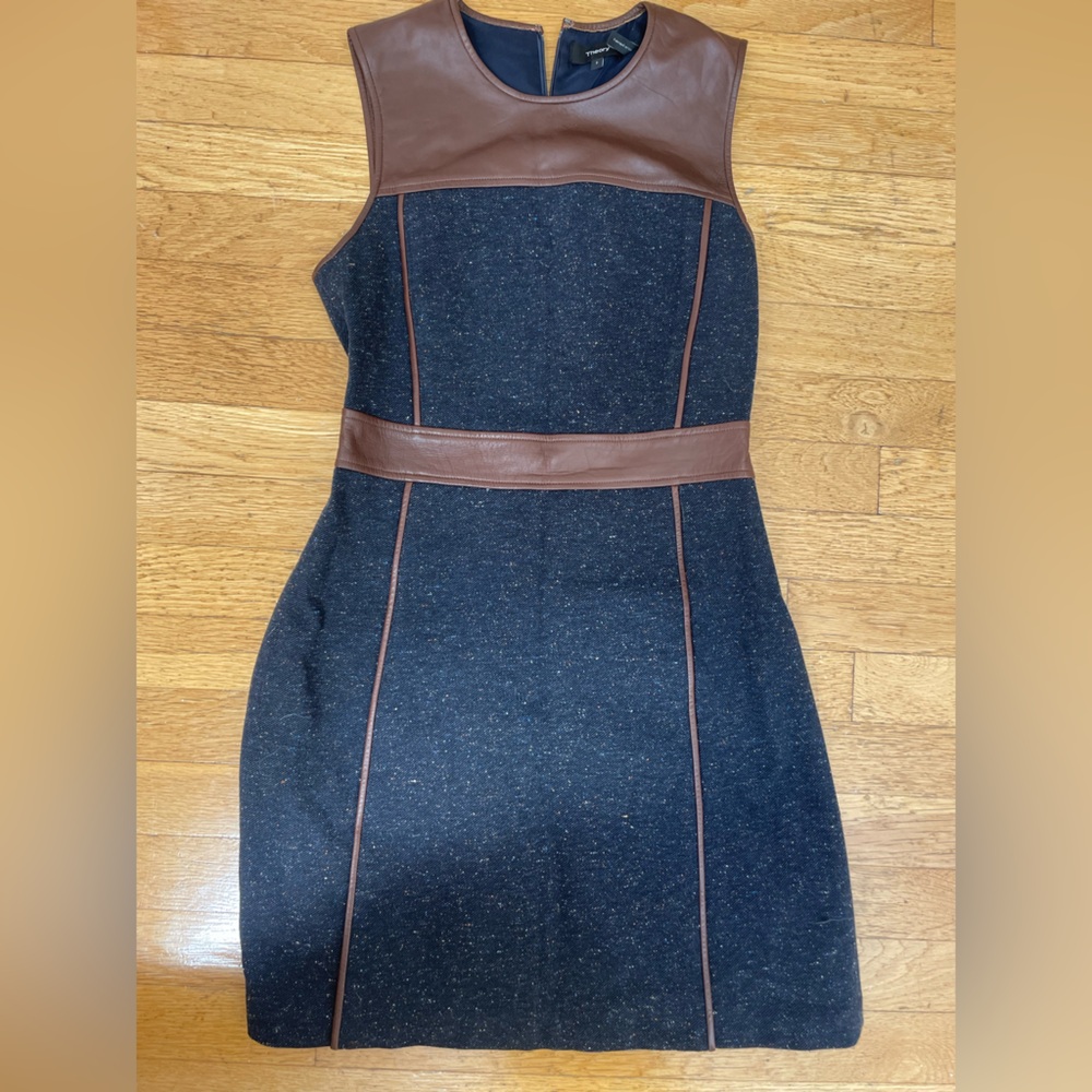 Theory size 2 leather and tweed sheath dress